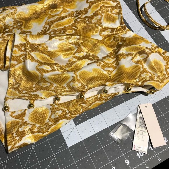 NWT Bongo Swimsuit Halter Top SnakeReptile Animal Print Gold Yellow White SZ S - Picture 9 of 16